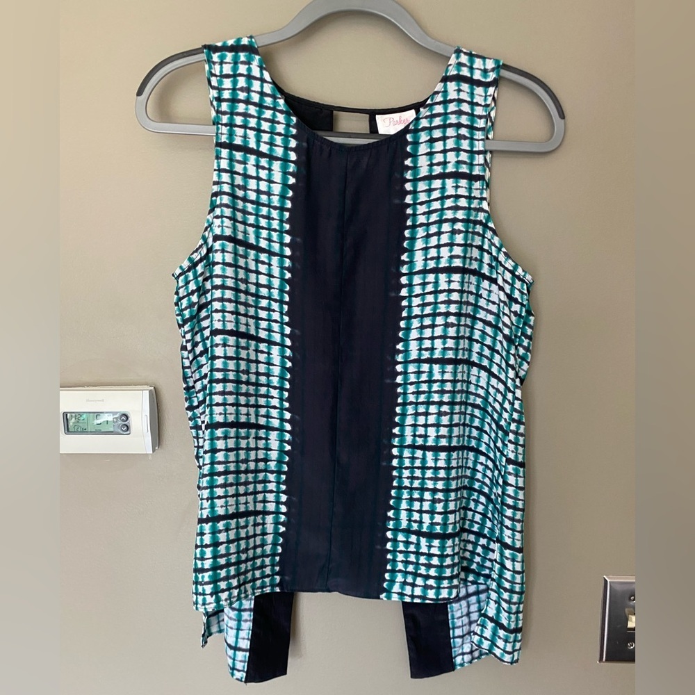 PARKER Raven 100% Silk Tie Dye Color Block Sleeveless Open Back Tank Top Size Sm